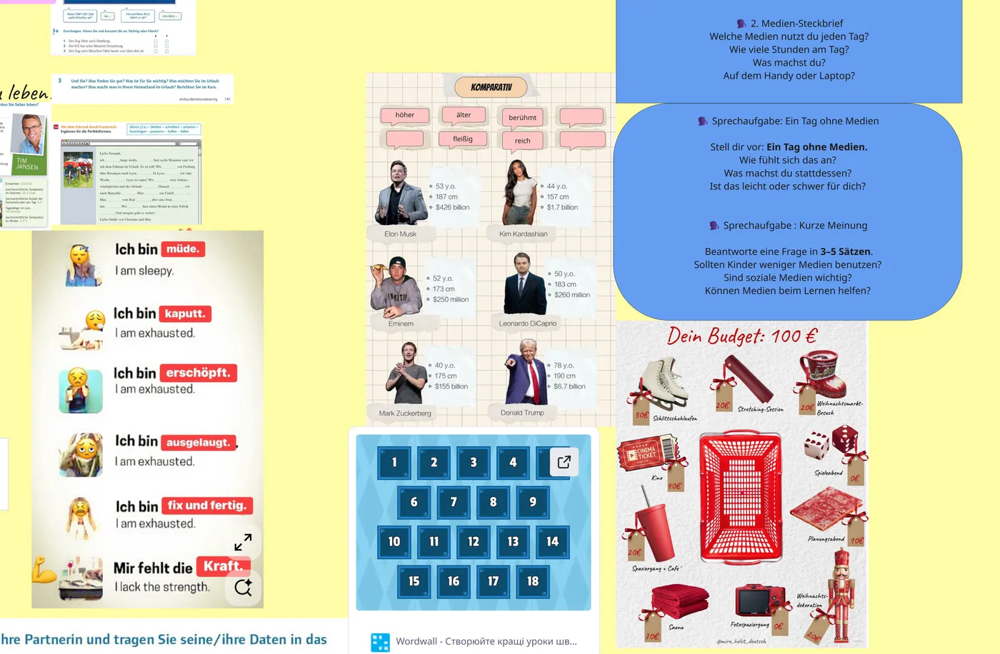 Miro board — A2 vocabulary and exercises